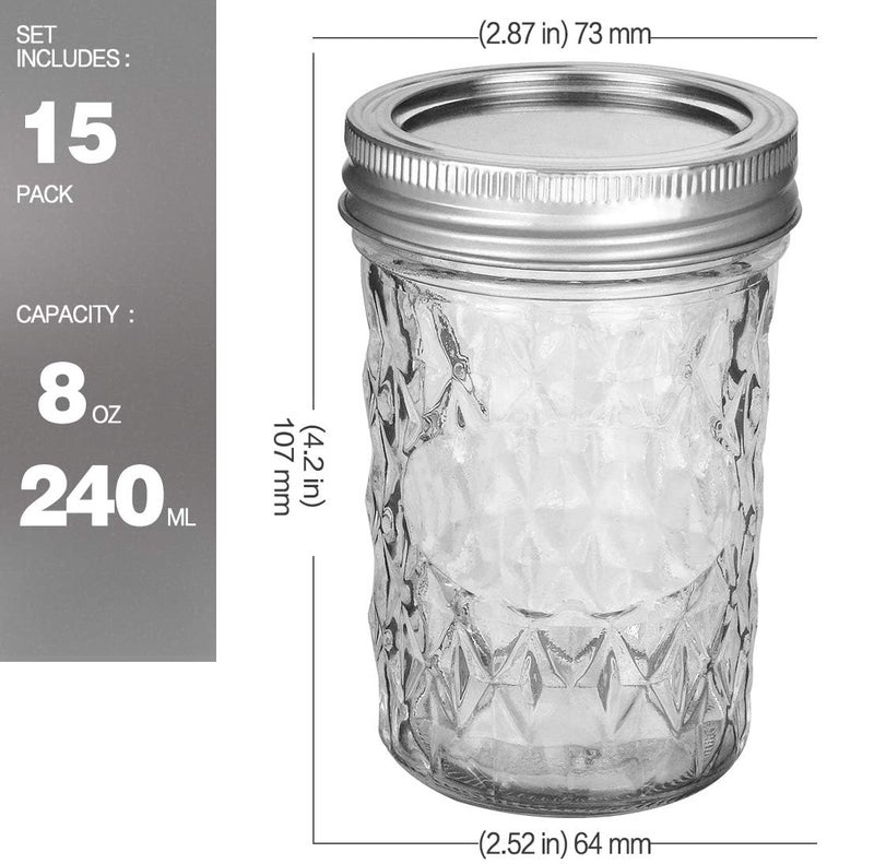 VERONES Mason Jars 8 OZ, 8 OZ Canning Jars Jelly Jars With Regular Lids, Ideal for Jam, Honey, Wedding Favors, Shower Favors, 15 PACK - Image 2